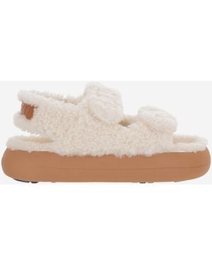 Moon Boot Shearling Sandals With Thick Sole - White