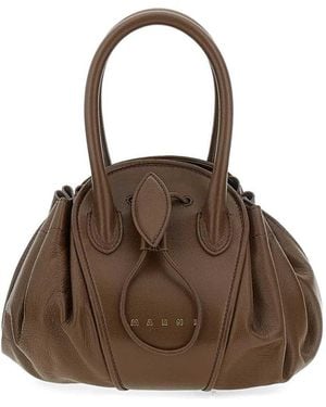Marni Tulipa Kleine Lederhandtasche - Braun