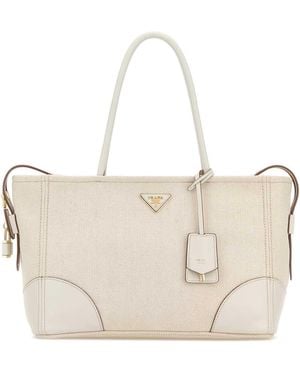 Prada White Canvas Large Shopping Bag