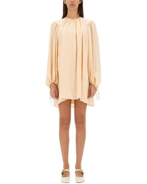 Chloé Solid Round Neck Mini Dress - Natural