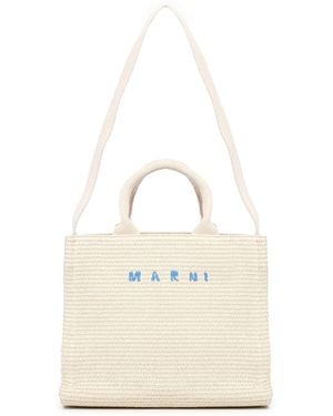 Marni Small Raffia Tote Bag - White