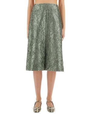 Dries Van Noten Ruched Satin Midi Skirt - Green