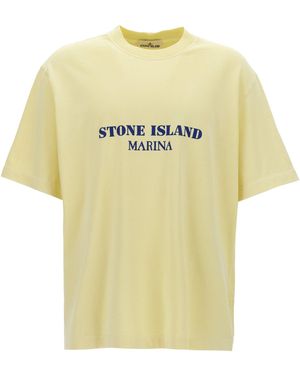 Stone Island Logo Print T Shirt Giallo