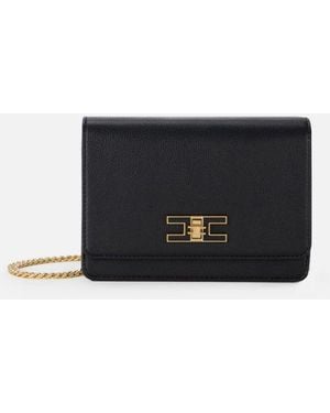 Elisabetta Franchi Small Shoulder Strap With Logo Plate - Black