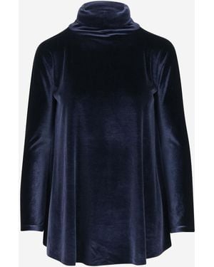 Stephan Janson Stretch Velvet Jersey Blouse - Blue