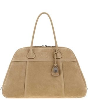 Miu Miu Suede Vivant Shopping Bag - Natural