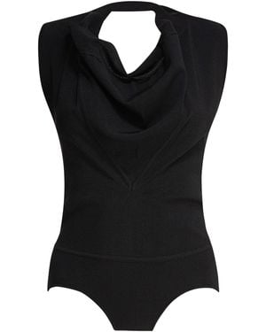 Max Mara Sleeveless Draped Bodysuit Tops - Black