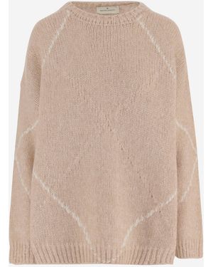 Bruno Manetti Pullover aus Alpakamischung mit Rautenmuster - Natur
