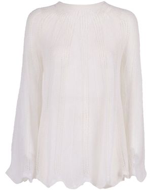 forte_forte Knitted Lace Mohair Stuffed Point Point - White