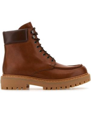 Prada Caramel Leather Ankle Boots - Brown