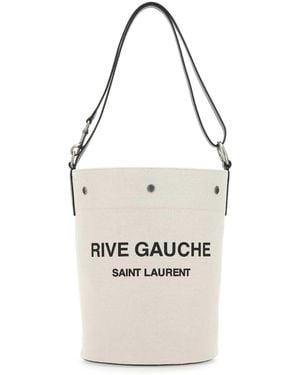 Saint Laurent Two -Tone -Leinwand und Leder mittelgroßer Gauche Eimerbeutel - Weiß