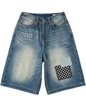 Evisu Ht-denimshort Met Stoffen Patch - Blauw