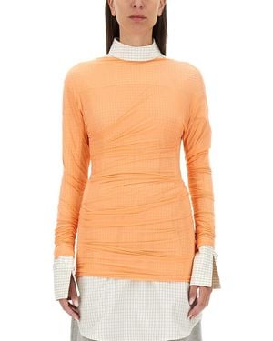 Dries Van Noten Slim Fit Tulle Top - Orange
