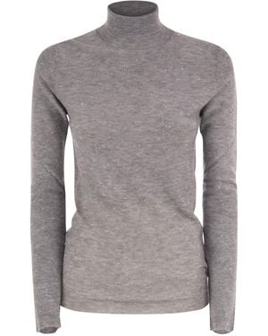 Fabiana Filippi Virgin Wool Turtleneck Sweater With Micro Sequins - Grey