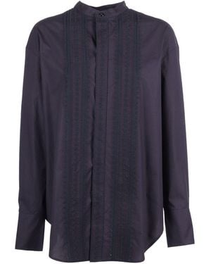 forte_forte Camicia Maschile Popeline Ricamo "Les Fleurs" - Blau