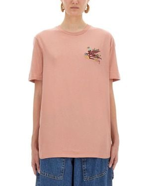 Etro Graphic Crew Neck T-Shirt - Pink