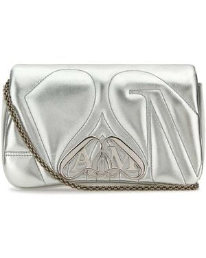McQueen Leather Mini Seal Clutch - Grey