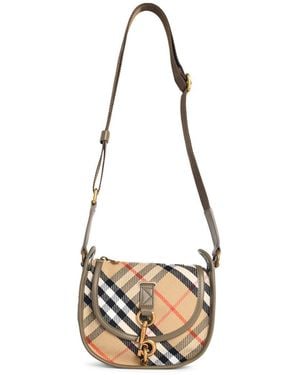 Burberry Mini-Umhängetasche "B Clip" aus beige-sandfarbener Baumwollmischung - Weiß