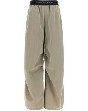 Alexander Wang Wide-Leg Cotton-Nylon Blend Pants With Jacquard Logo Waistband - Natural