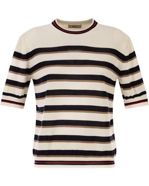 Herno Short-Sleeved Striped Cotton Sweater - White