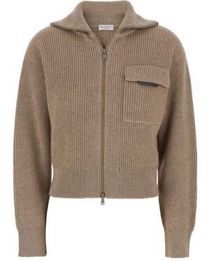 Brunello Cucinelli Cashmere Zipped Cardigan - Brown