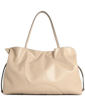 Tory Burch Large 'Shopping Ella Natuura' Bag With Light Stone Lear Drawstring - Natural
