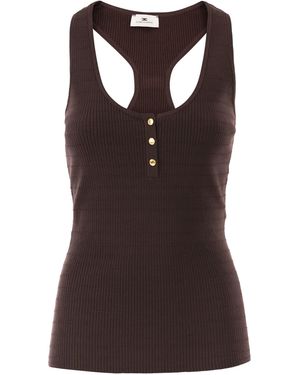 Elisabetta Franchi Micro Cable Knit Top - Brown
