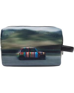 Paul Smith Printed Leather Wash Bag - Blue