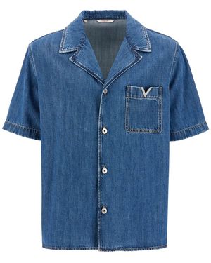 Valentino Garavani Denim Bowling -Hemd für Männer - Blau