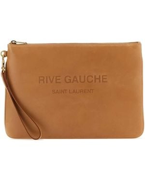 Saint Laurent Camel Leather Clutch - Brown