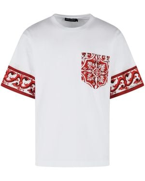 Dolce & Gabbana 'maiolica' T-shirt Van Katoen En Zijde Met Print - Wit