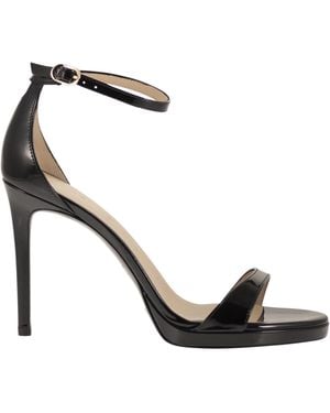 Stuart Weitzman Shiny Leather Platform Sandals With Stiletto Heel - Black