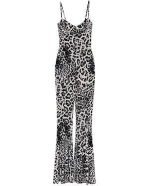 Norma Kamali Leopard Print Flared Jumpsuit - Weiß