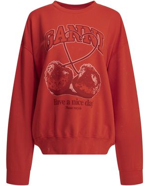 Ganni "kersen" Sweatshirt Met Ronde Hals - Rood