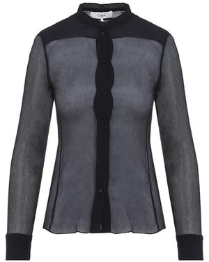 Chloé Slim-fit Collarless Blouse In Silk Crêpon - Blue