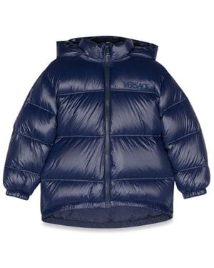 Versace Down Jacket With Logo - Blue