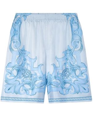 Versace Gerade geschnittene Shorts aus bedrucktem Seiden-Twill - Blau