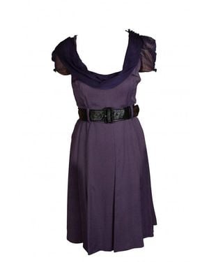 Prada Viscose Belted Silk Dress - Purple