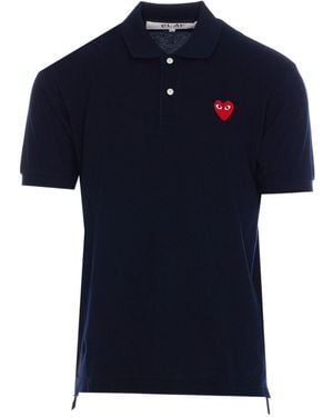 Comme des Garçons Katoenen Poloshirt Met Rood Hart - Blauw