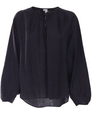 Aspesi Relaxed Fit Linen Top With Voluminous Sleeve - Blau