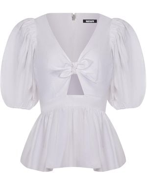 ROTATE BIRGER CHRISTENSEN Bubble Top With Puff Sleeves And V-Neck Detail - White