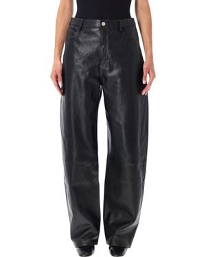 Arma Leather Barrel-Leg Trousers - Black