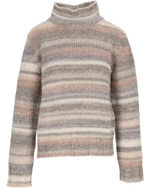 Kangra Cashmere Striped Turtleneck Jumper With Ribbed Detailing - White