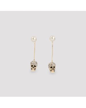 McQueen Pavé-Totenkopf-Ohrringe - Weiß