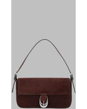 STAUD Suede Shoulder Bag With Flap Closure - Grey