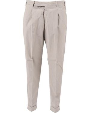 PT01 Rebel 1 Pleat, Diagonal Pockets, Flap Back Pockets, Turn Up - Grey