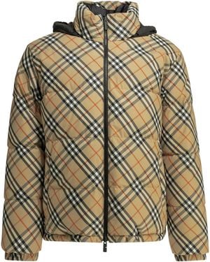 Burberry "Snowdon Check Reversible" Short Down Jacket - Natural