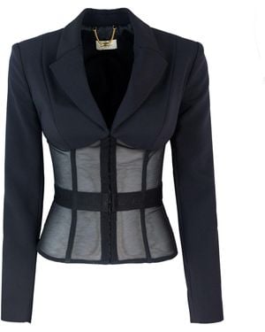 Elisabetta Franchi Giacca in Crepe E Tulle - Blau