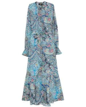 Etro Gerüschtes Maxikleid Mit Paisleymuster - Blau