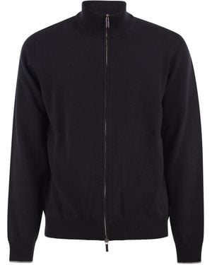 Peserico Virgin Wool And Cashmere Zip Cardigan - Blue